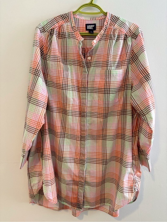 Lands' End Tops - Lands' End Pink Plaid Tunic Preppy Cotton Shirt